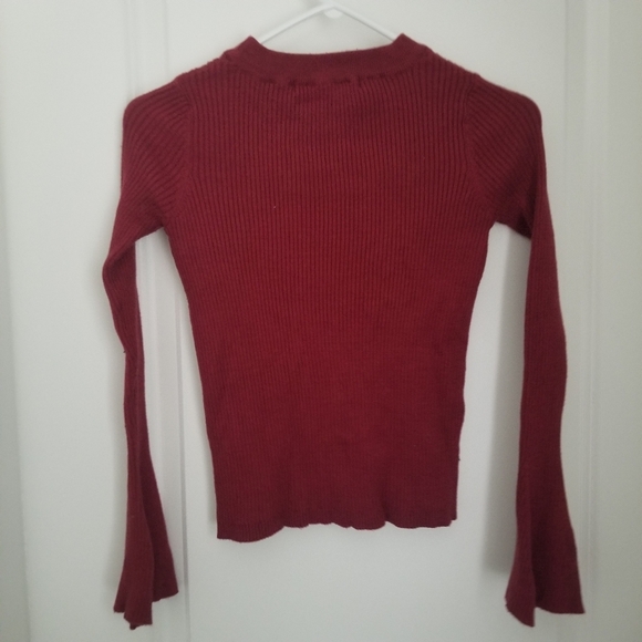 Burshka Burgundy Bell Sleeve Ribbed Knit Sweater - Picture 2 of 6